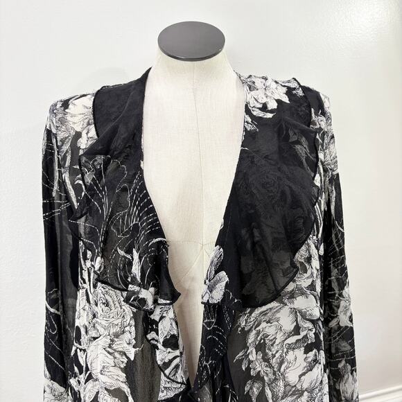 Citron Size XL Cardigan 100% Silk Floral Whimsigoth Dark Fairy Boho Sheer Floral - Picture 10 of 15